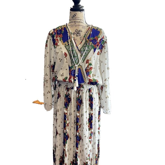 Vintage 80's DIANE FREIS Boho Dress Georgette Midi Floral Paisley Scarf M/L - Picture 6 of 16